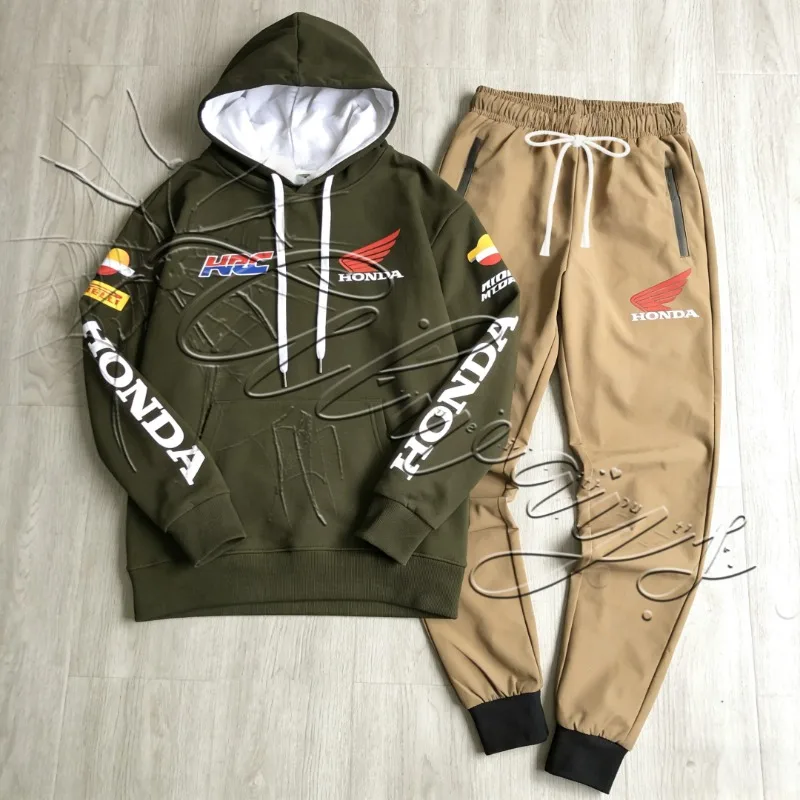 

2026 Autumn and Winter New Honda Racing Fashion Warm Motorcycle Suit Men's MOTO Off-road Hoodie Pants Set Riding Two-piece Set