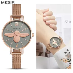 MEGIR Fashion Women Watches Top Brand Luxury Quartz Wristwatch Ladies Rose Gold Mesh Belt Business Casual Watch Reloj Mujer 7009