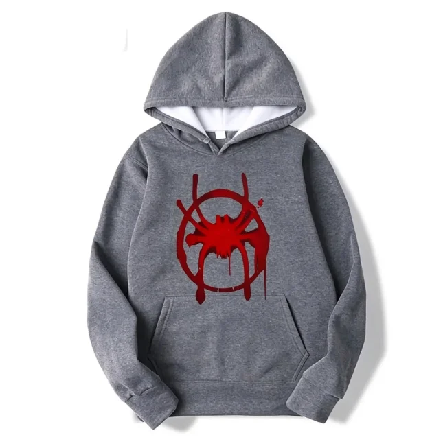 2026 Casual Sportswear. New Black Hooded Sweatshirt. Men's Miles Morales Spider Symbol Print Sweatshirt Family Matching