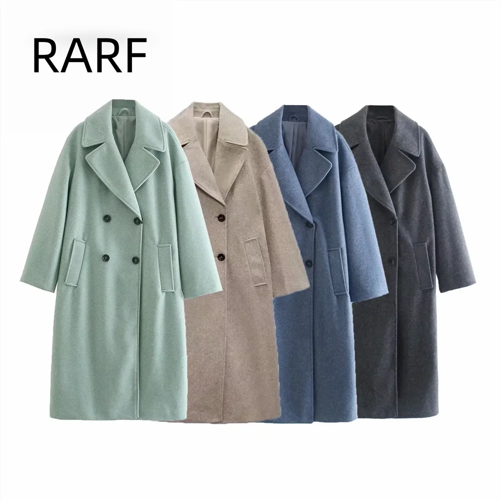 

24 new styles of women's clothing double breasted long Korean style loose suit lapel woolen coat women's coat