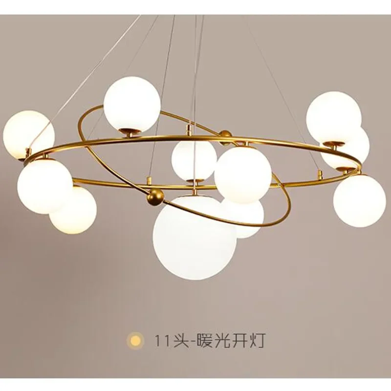 Imagem -02 - Modern Nordic Led Chandelier Lâmpada Pingente Golden Round Ring Sala de Estar Cozinha Jantar Quarto Bola de Vidro Pendurado Luz