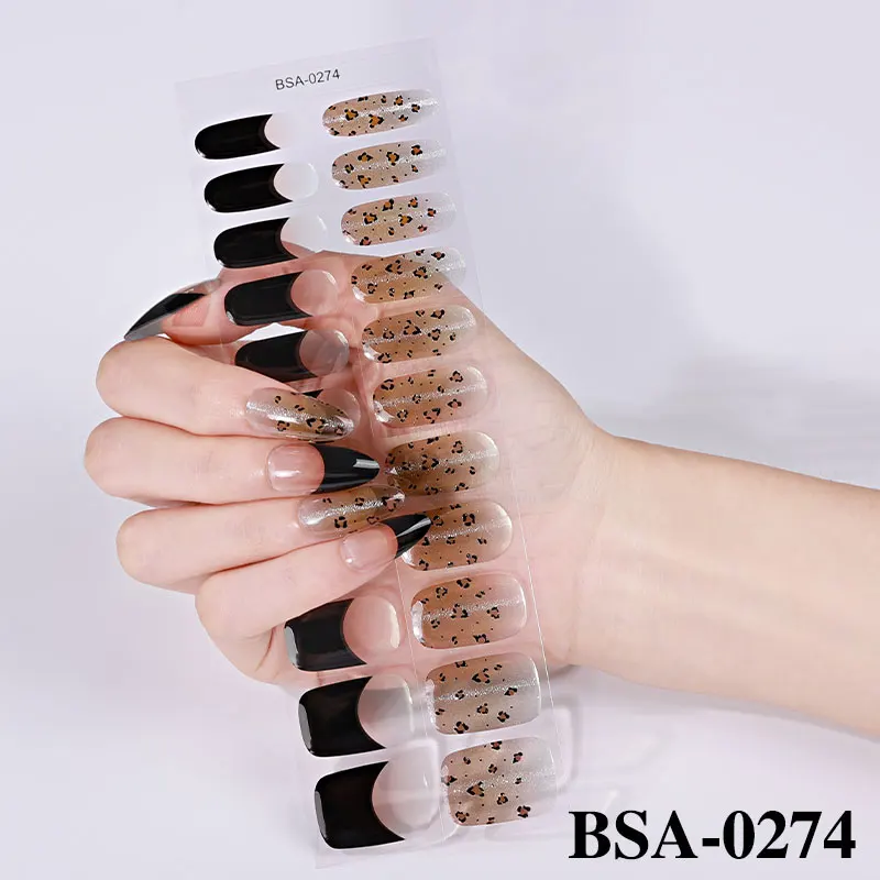 22Tips Leopard Print Gel Nail Strips Full Cover French Gradient Marble Baking-Free Gel Nail Stickers DIY Manicure Decoration