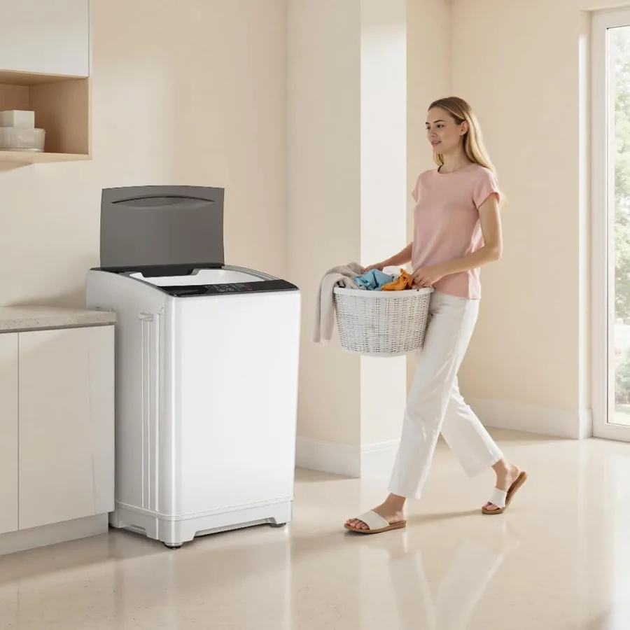 غسالة محمولة بوزن 18 رطلًا بسعة 2.4 قدم مكعبًا، غسالة أوتوماتيكية بالكامل مع مضخة تصريف، غسالة ومجفف أوتوماتيكية مع 10 غسيل #4