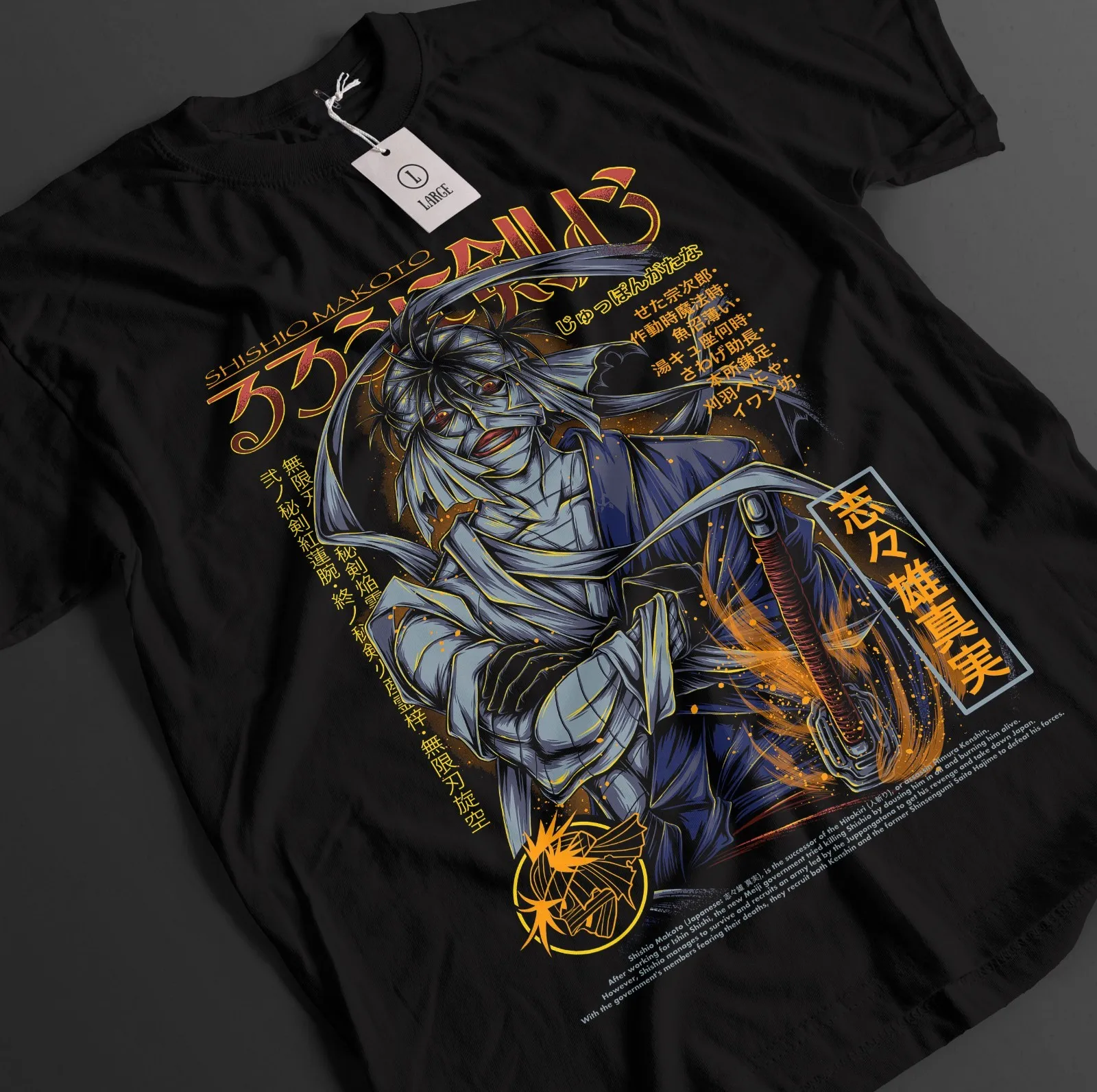 Rurouni Kenshin Shirt Makoto Shishio Tshirt Battousai Saito Top Aoshi Anime Tee