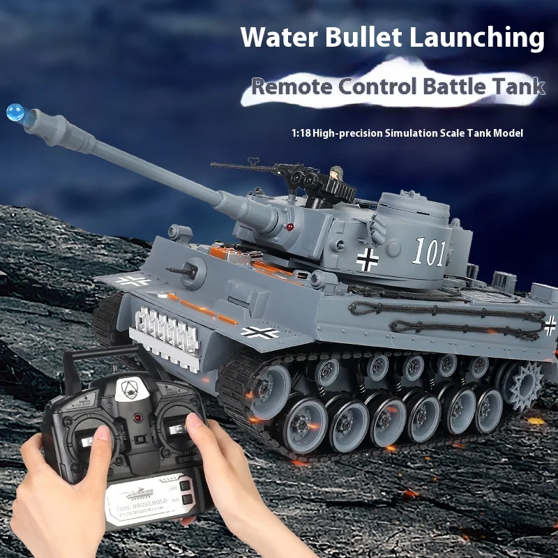 Carro tanque inercial de simulação de tigre alemão, brinquedo para adultos e crianças, carro tanque de controle remoto 1: 18, carregamento elétrico, controle remoto ca