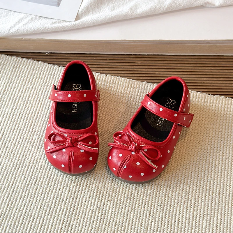 Picture 4: Autumn Girl's Mary Janes Polka Dot Bowknot Sweet Kid's Flat Shoe Solid Colors Anti-slip Daily Versatile Chic Children Shoes