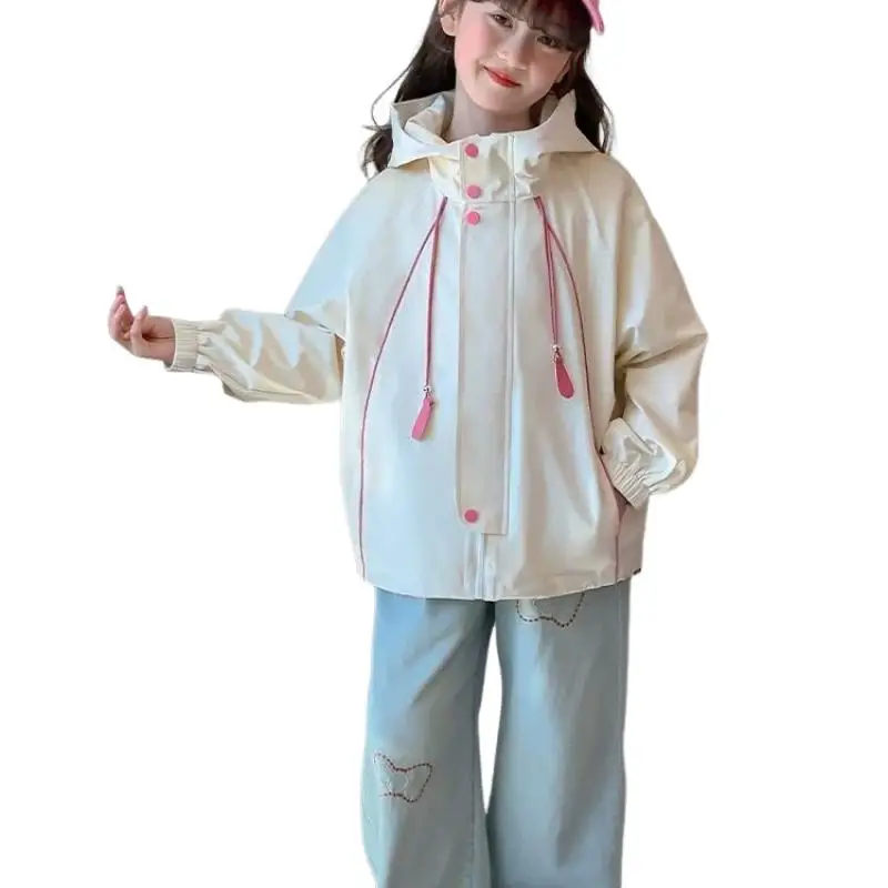 Girls Spring Jacket 2026 New Kids Coat Fashionable Hooded Windbreaker Casual Outerwear for Girls Spring Autumn Children Clothing
