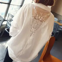 Fashion V-Neck Embroidery Gauze Spliced Hollow Out Oversized Loose Blouse Summer and Autumn Casual Women Clothing Commute Shirt