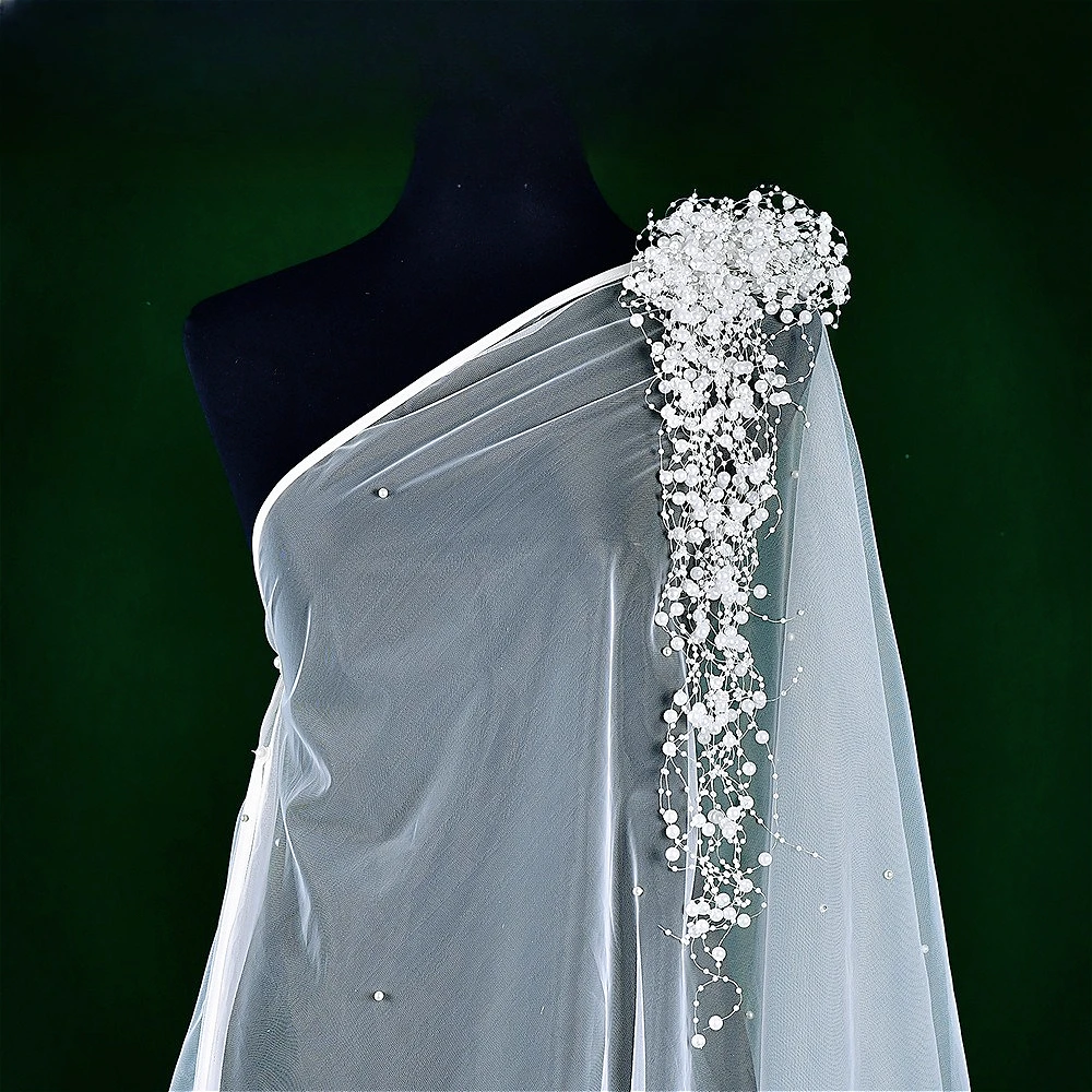 White Size Shoulder Pearls Tassels Bridal Shawl Wedding Bolero Capes Covered for Party Dress Wedding Accessories Evening Party