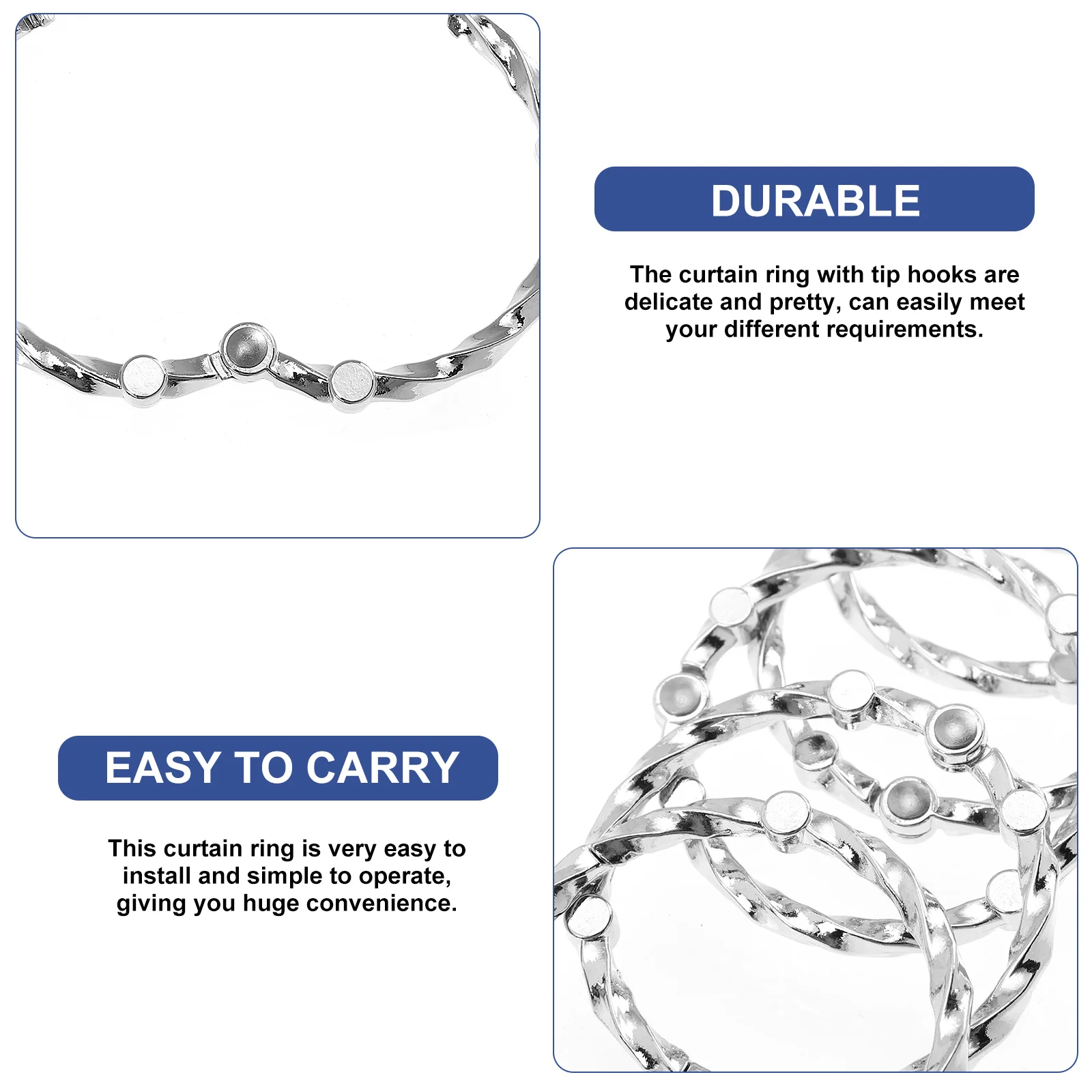 

12 Pcs Shower Curtain Hook Decorative Rings Roman Pole Hooks Metal Zinc Alloy Household Hanging Anti-rust