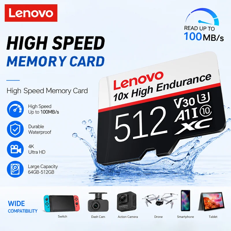 

Lenovo Micro TF Card 512GB V30 Class 10 UHS-I 128GB high speed Flash Card 256GB 64GB Memory Card for Surveillance/PC/MAC