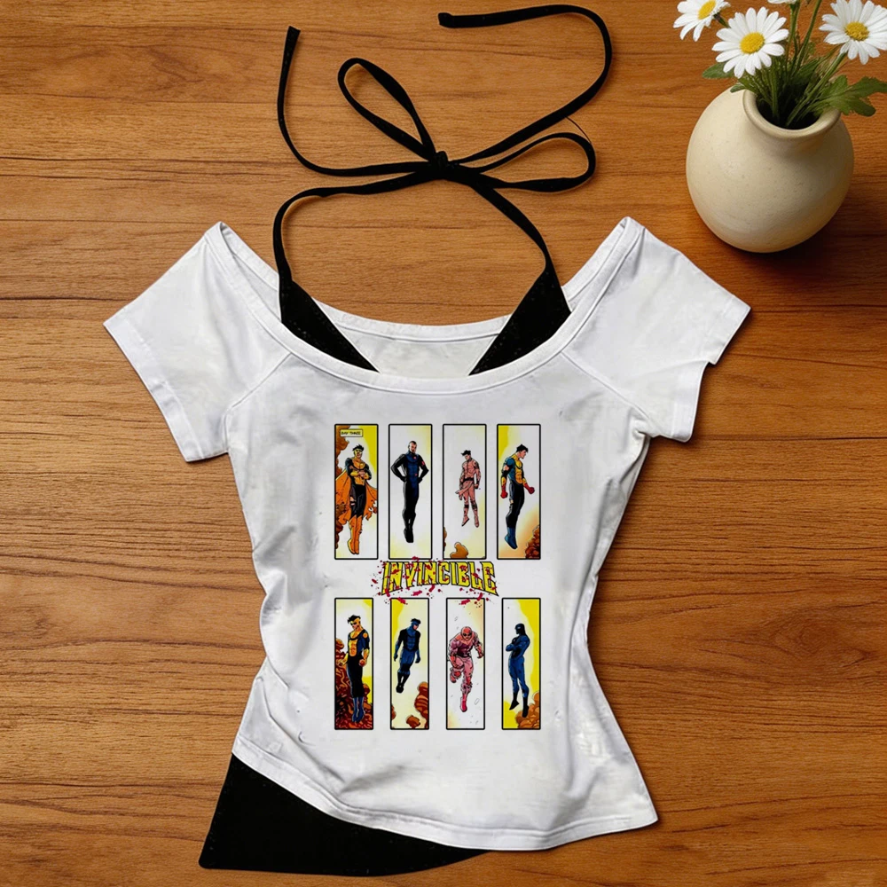 Invincible cropped top ladies meme party clearance sales tshirt funny gyaru party alternative  summer