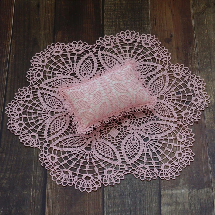 2pcs Set Lace Embroidery Blanket Pillow Newborn Baby Photography Props Round Lace Pads Retro Tablecloth Photo Backdrop