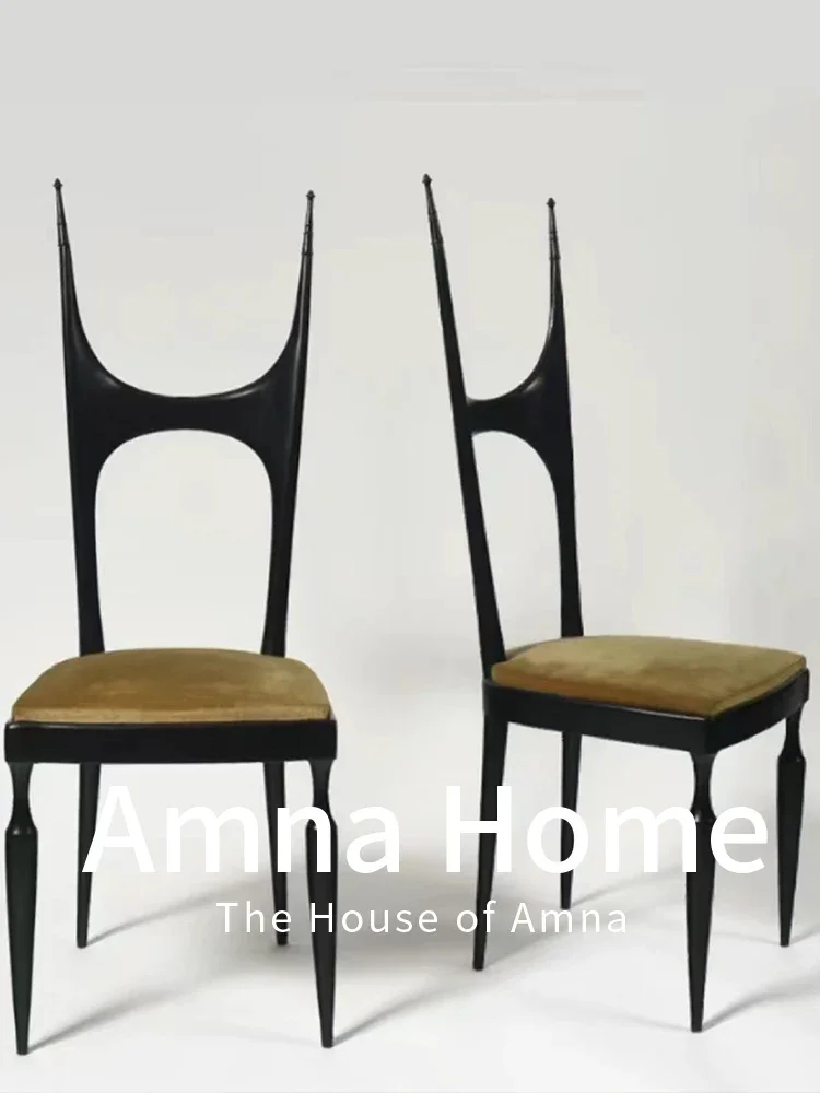 كرسي طعام من الخشب الصلب في العصور الوسطى، كرسي عالي الظهر لغرفة نموذجية بسيطة وحديثة