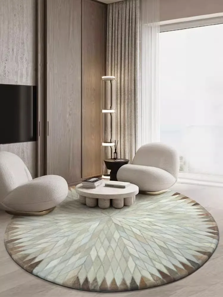 Round Genuine Cowhide Carpet Luxury Modern Rug Bedroom Large Living Room Carpet Customize Villa Rug