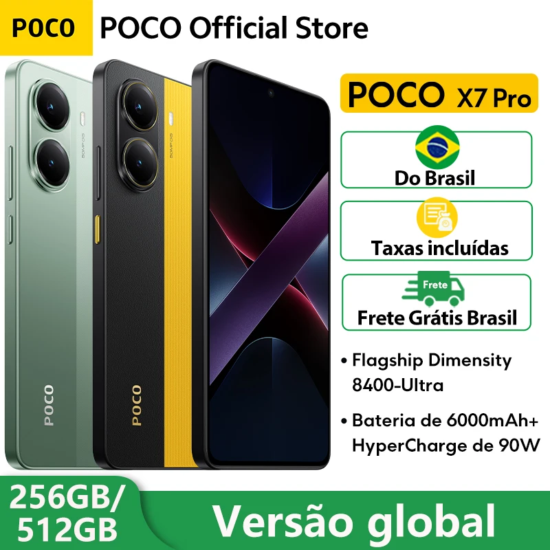 Global Version POCO X7 Pro 5G Taxas incluídas Smartphone Dimensity 8400-Ultra 6000mAh 90W Charge 50MP camera with OIS 120Hz NFC