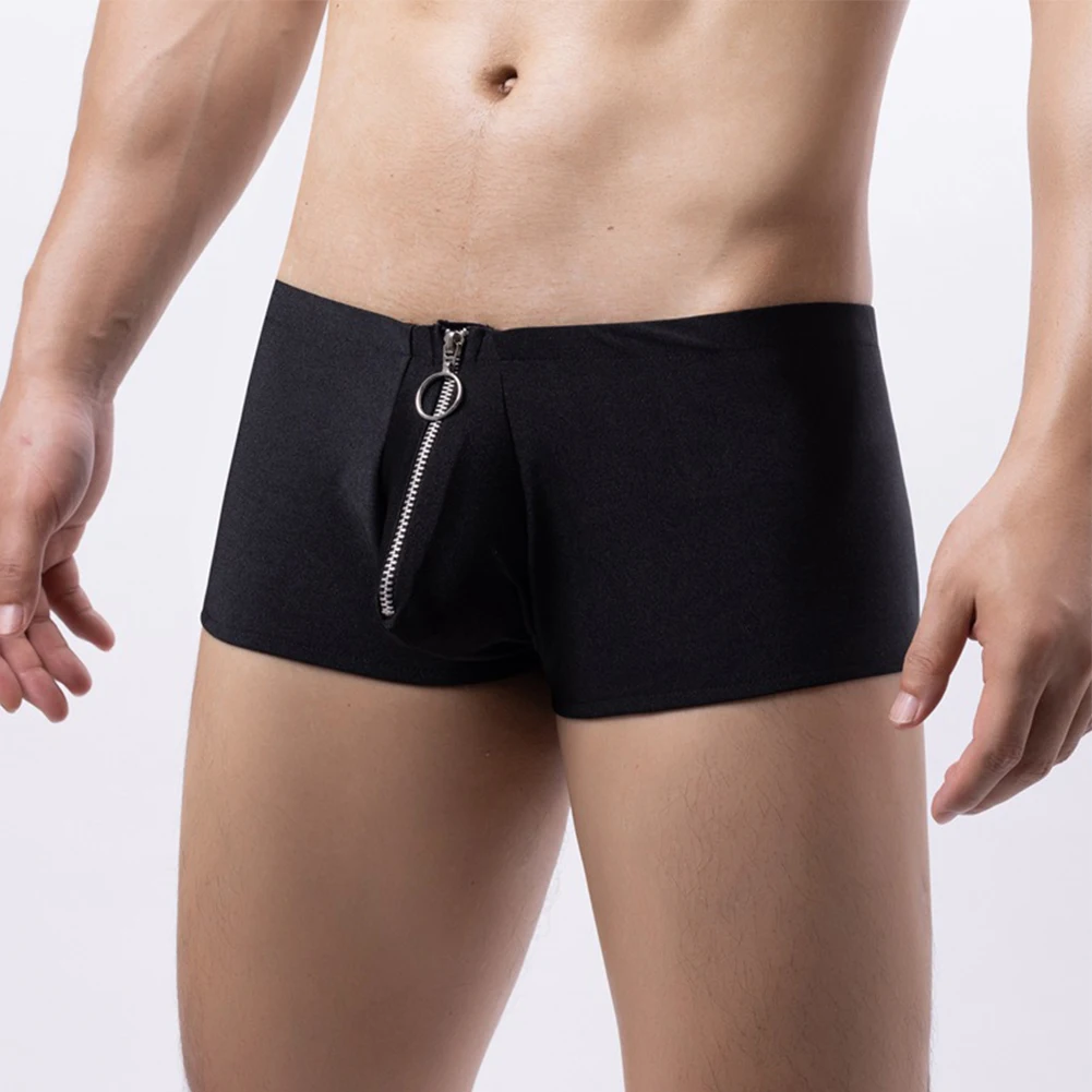 Zip Open Crotch Mens Underpants Trunks Sexy Comfortable Soft Boxers Briefs Bulge Underwear Removeable Pouch Erotic Male Lingerie