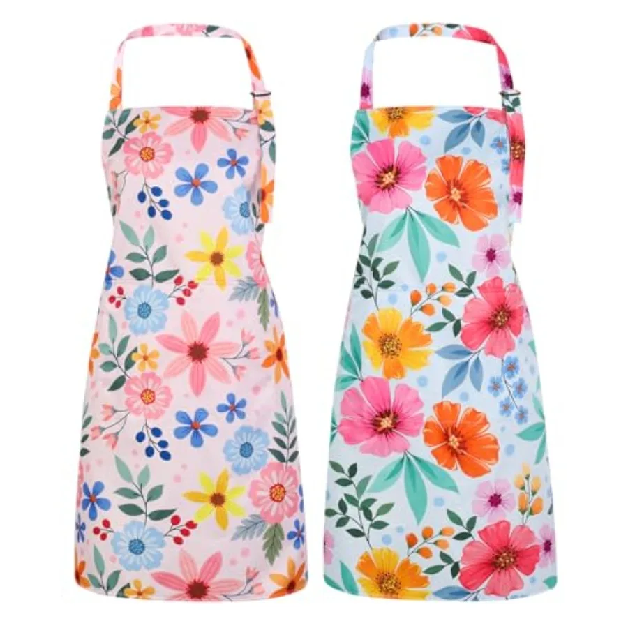 

2 Pack Floral Apron for Women with Pockets, Adjustable Kitchen Chef Apron for Cooking, Baking, Gardening, Crafting