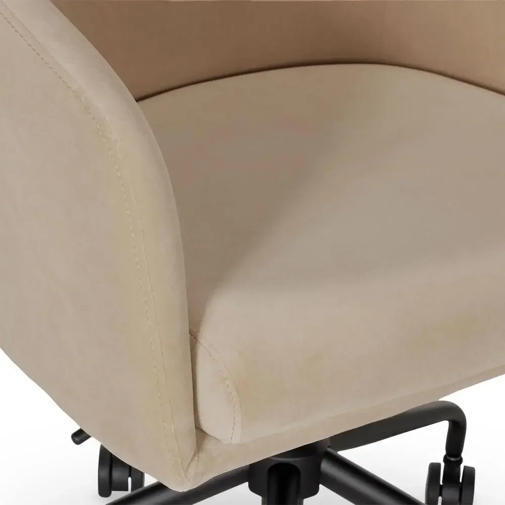 Ergonomic Office Chair Velvet Beige Barrel-Back Armrests Gas-Lift 360° Mobility Beige Office Chair Low-Profile Design Adjustable image 5