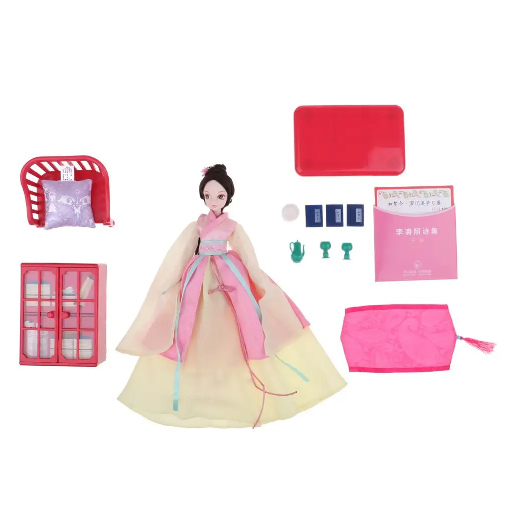 Brinquedo cosplay infantil de 11 polegadas, mini sala de estudo antiga chinesa