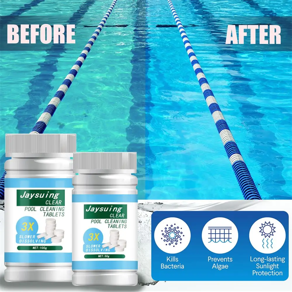 50/100Pcs Swimming Pool Cleaning Chlorine Tablets Household Fliter Water Disinfection Treatment Floater Outdoor Cleaning Tools