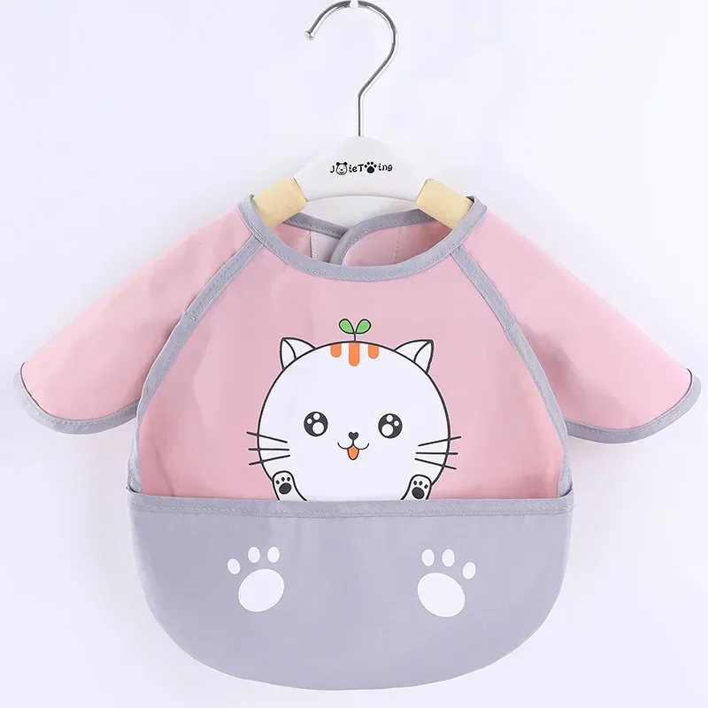 

Cute Cartoon Baby Bib Adjustable Animal Pattern Waterproof Saliva Dripping Bibs Long Sleeve Apron Saliva Towel Drooling Scarf