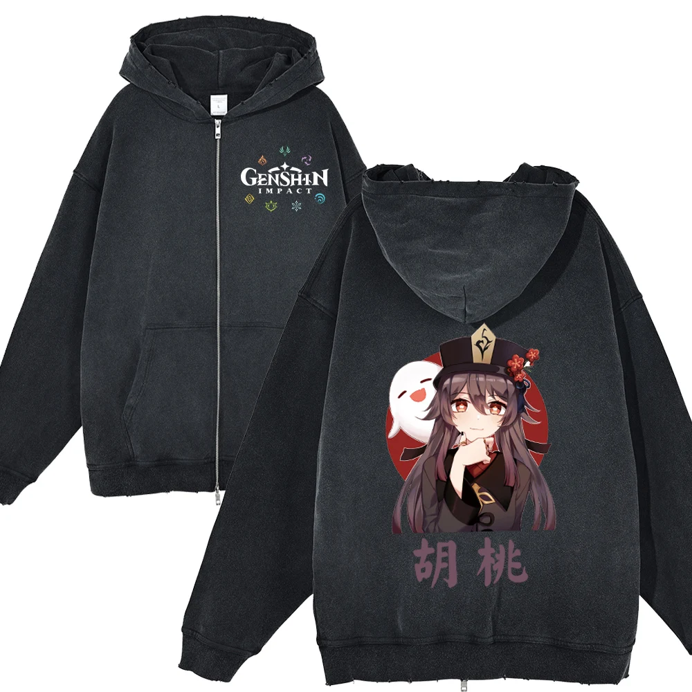 

Genshin Impact Anime Hoodie Zipper Men Women Kawaii Xiao Hu Tao Print Zip Up Hoodie Harajuku Gothic 100% Cotton Sweatshirts