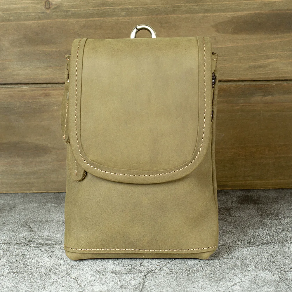 Crazy Horse Leather Phone Pouch for Men with Belt Loop - Vintage Full Grain Cowhide Waist Bag