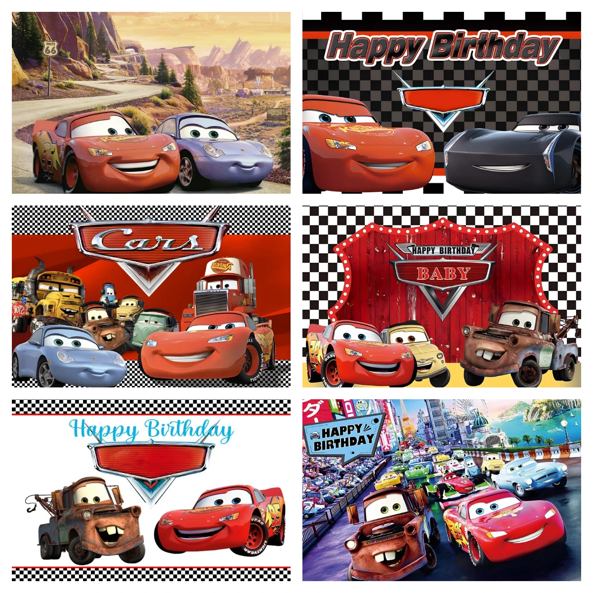 

Lightning McQueen Cars Mater Backdrop Photo Background For Photography Baby Shower Birthday Party Decor Props Supplies Banner