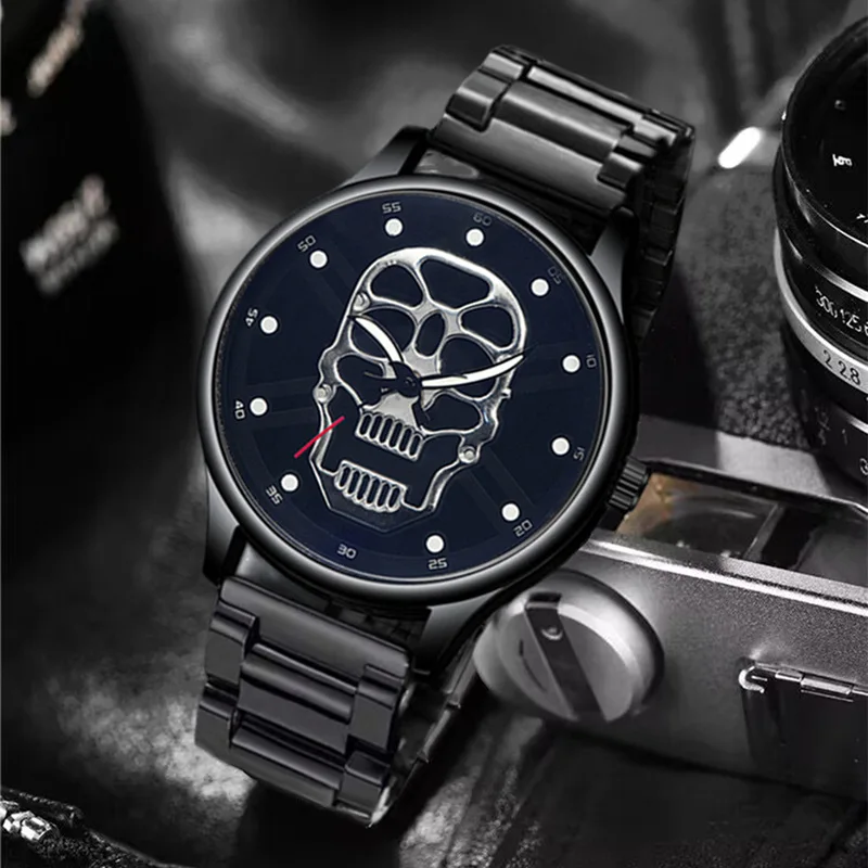 Men Punk Skull Watch 2024 Fashion Personality Stainless Steel Quartz Clock Male Casual Military Wristwatch Relogio Masculino Hot