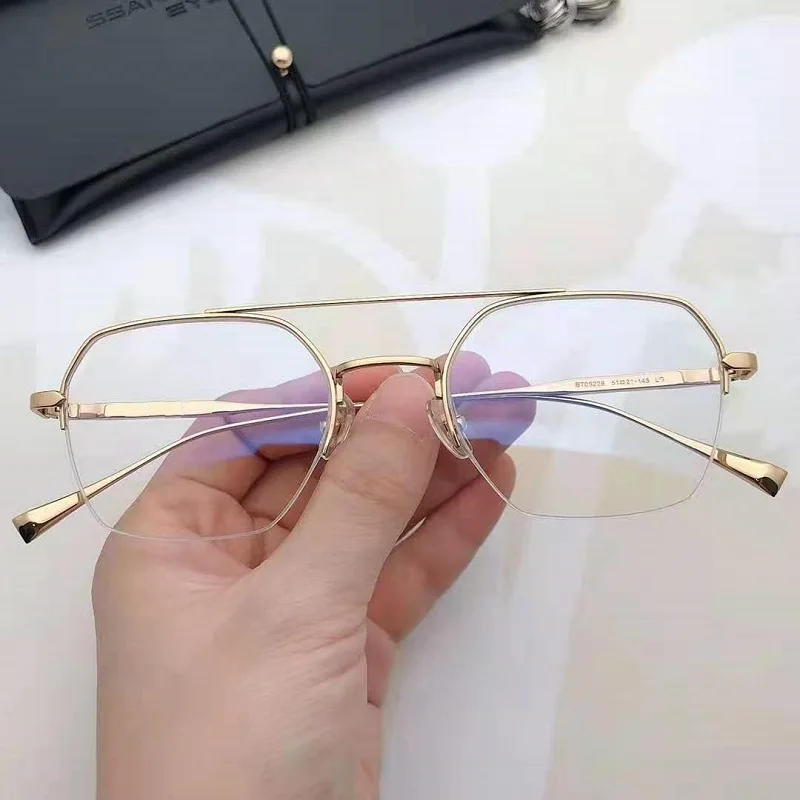 

Retro Square Double Beam Half-Rim Glasses Frame Men’s Pure Titanium Prescription Eyeglasses Women Anti-blue Light Eyewear GAFAS