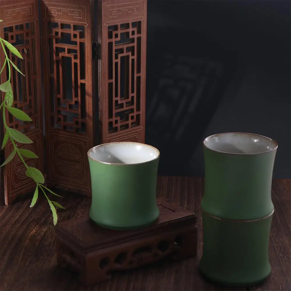 3pcs Household Ceramic Bamboo Joint Tea Cup Simulation 90 Ml Kung Fu Tea Cup Green Chinese Style Teaware Mugs Tea Room