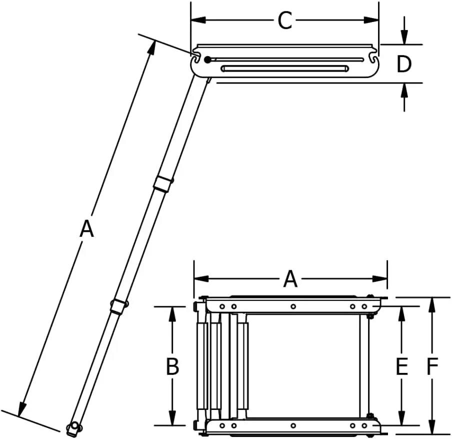 B00301Uhk-316 316 Stainless Steel Under Platform Mounted Telescoping Shelved Ladder, Hook Style Spring Loaded, 3-Step