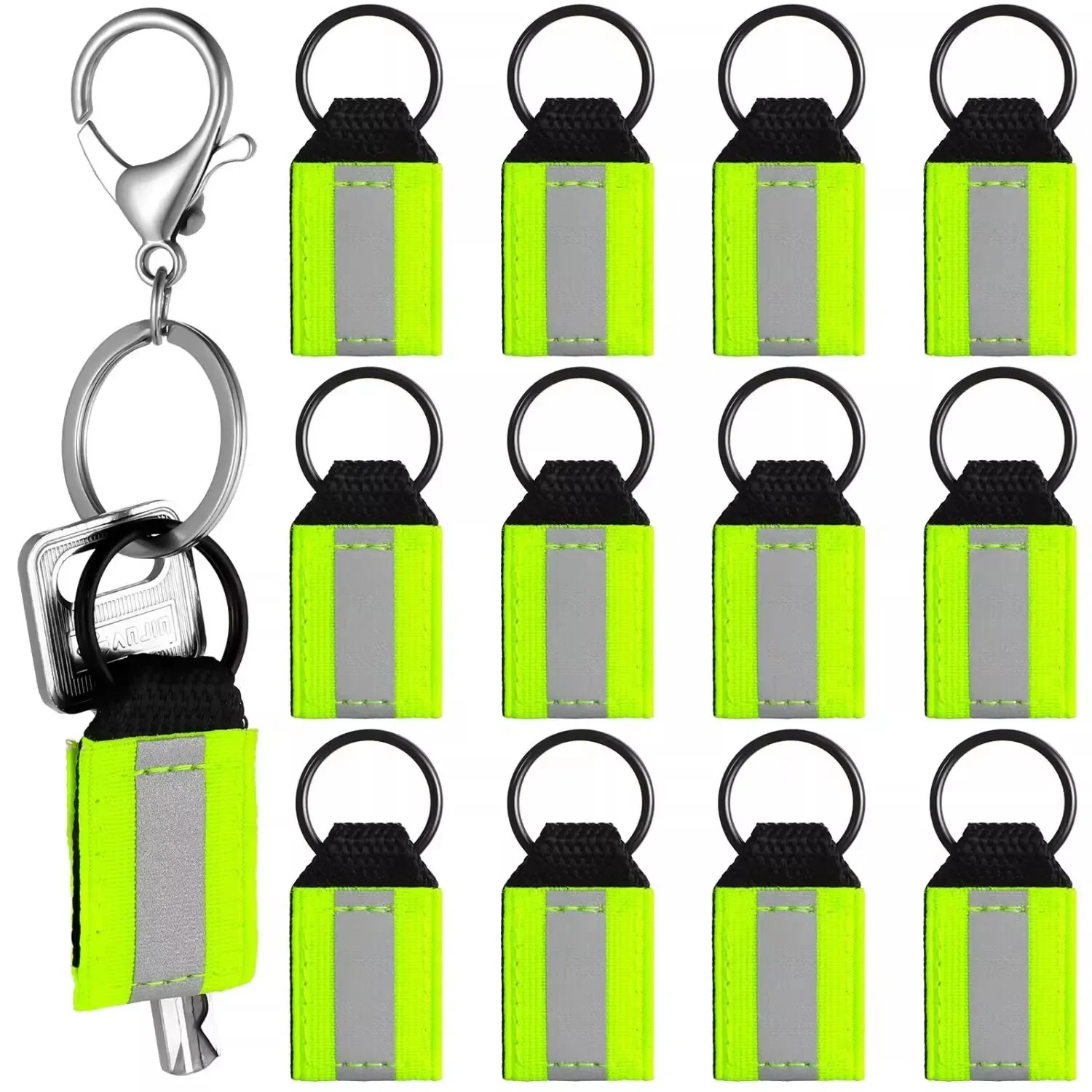 10pcs Reflective Safety Reflector Pendants Key Chain Green Reflective Keychains Safety Marker for Night Cycling Bag Pendants