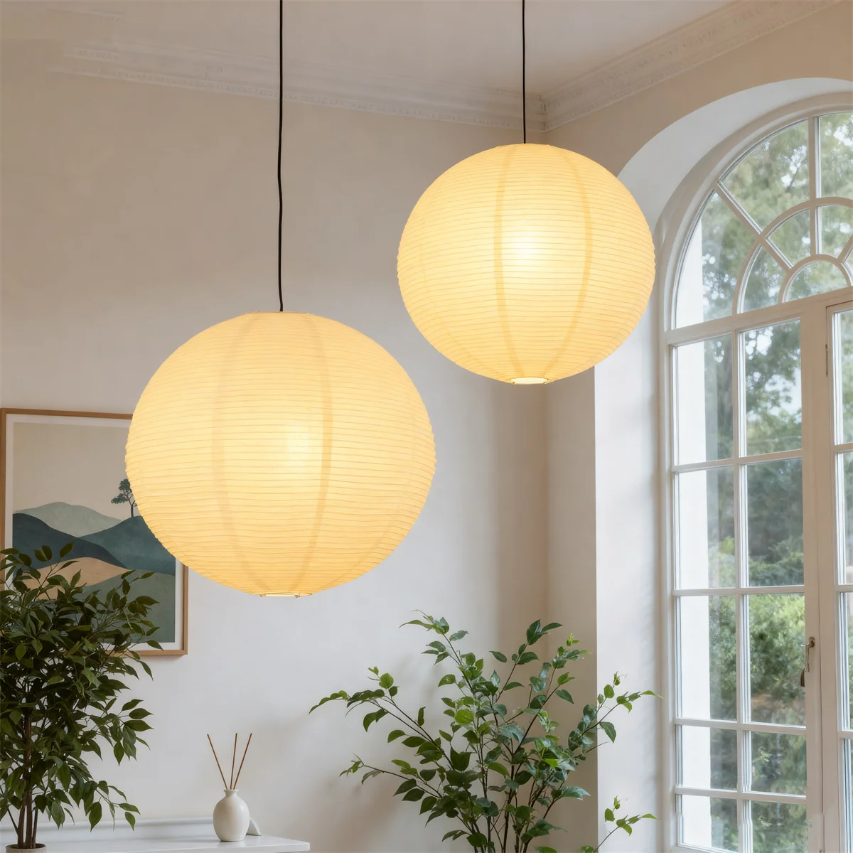 

​2pcs White Round Paper Lantern Chinese Foldable Ceiling Light Lampshade Hanging Home Party Decor for Living Room Bedroom​