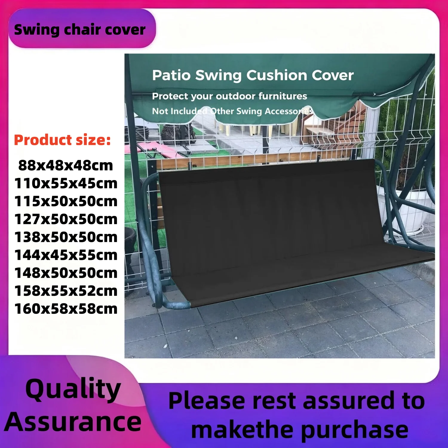 Durable Swing Seat Cover with Fiberglass Reinforcement,  Protector for Outdoor Patio Furniture (No Accessories Included)