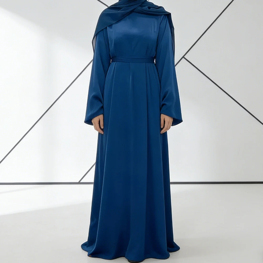 

Muslim Women Plain Belted Maxi Dress Eid Mubarak Djellaba Jalabiya Middle East Dubai Abaya Turkey Kaftan Islamic Clothing Robe