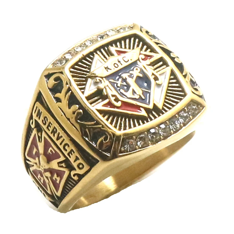 Unisex 316L Stainless Steel Clean Stone Knights of Columbus Christianity Catholicism K of C Cross Newest Ring