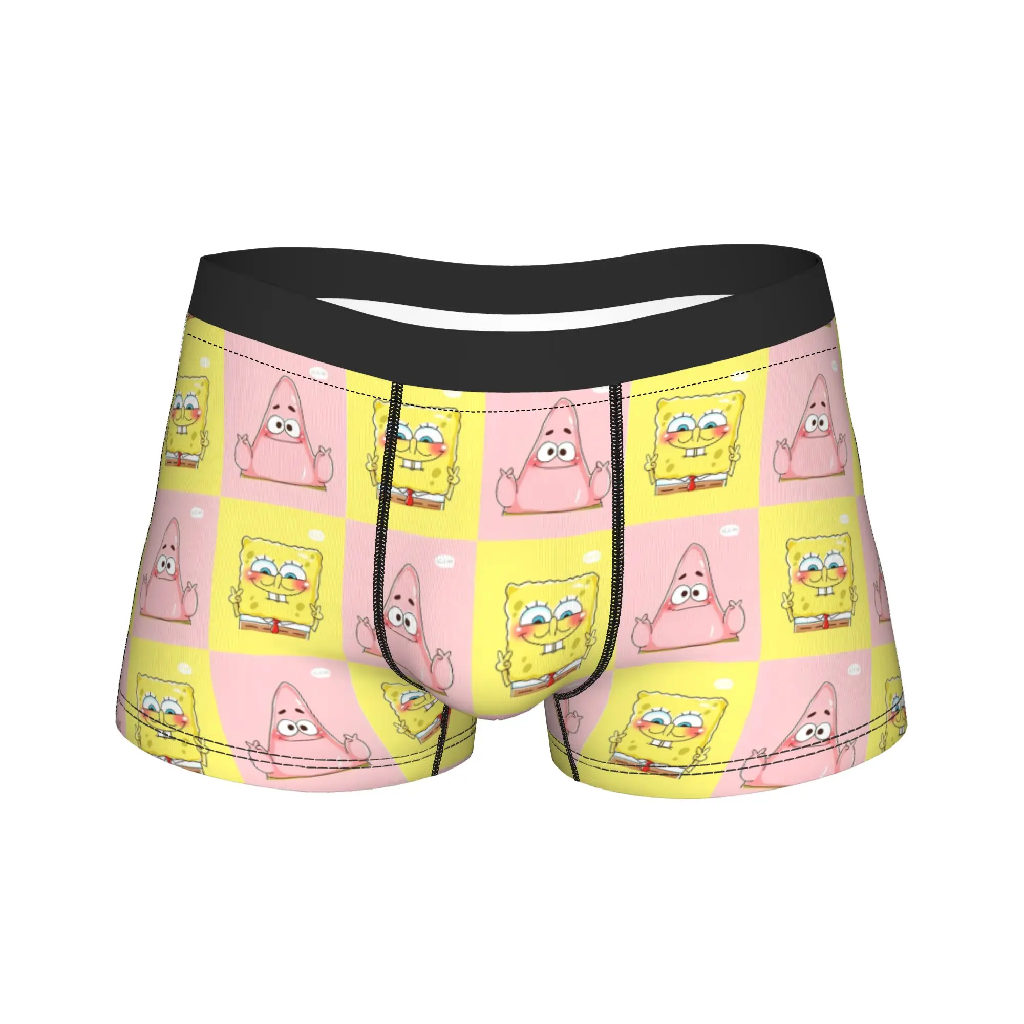 SpongeBobs Four Grid Sponge Patrick Split Underwear  Men Panties Custom Soft Trend Boxershorts Hot Sale Shorts Briefs Big Size