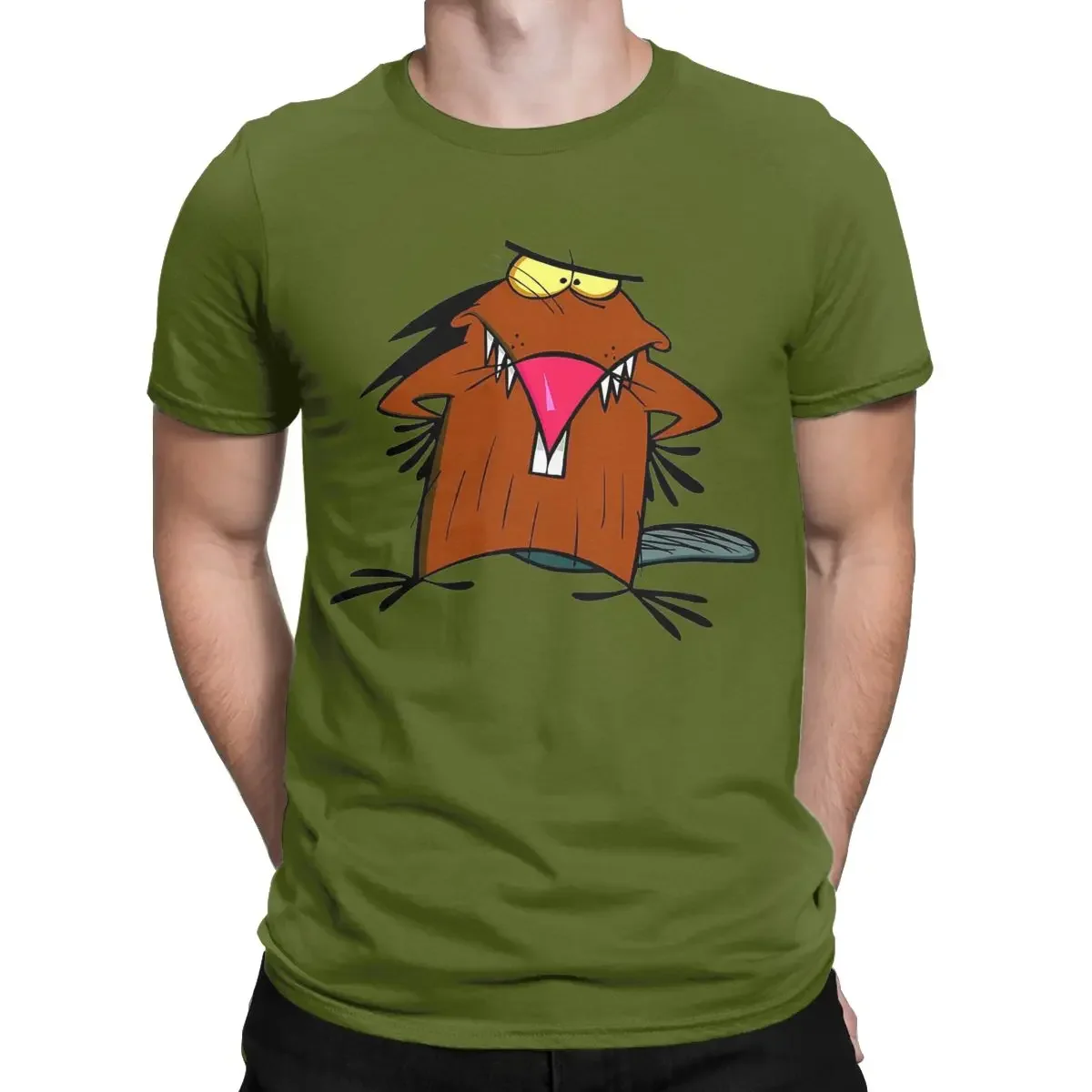 Crazy Angry Beavers T-Shirt for Men Round Neck Pure Cotton T Shirts Short Sleeve Tees Plus Size Clothes