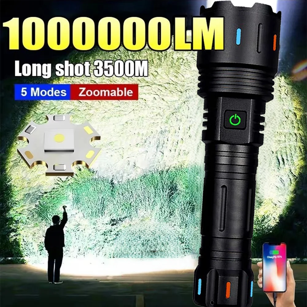 

Powerful Spotlight 1000W Long Range LED Flashlight Type-C Charging Output Zoom Aluminum Alloy Handlamp For Camping