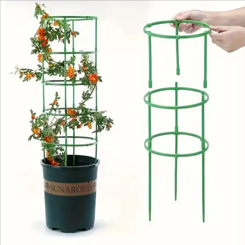 6 Pcs/set 2 Layers Plant Support Plant Stakes Round Plant Support Ring Plastic Plant Cage Holder Flower Pot Climbing Trellis