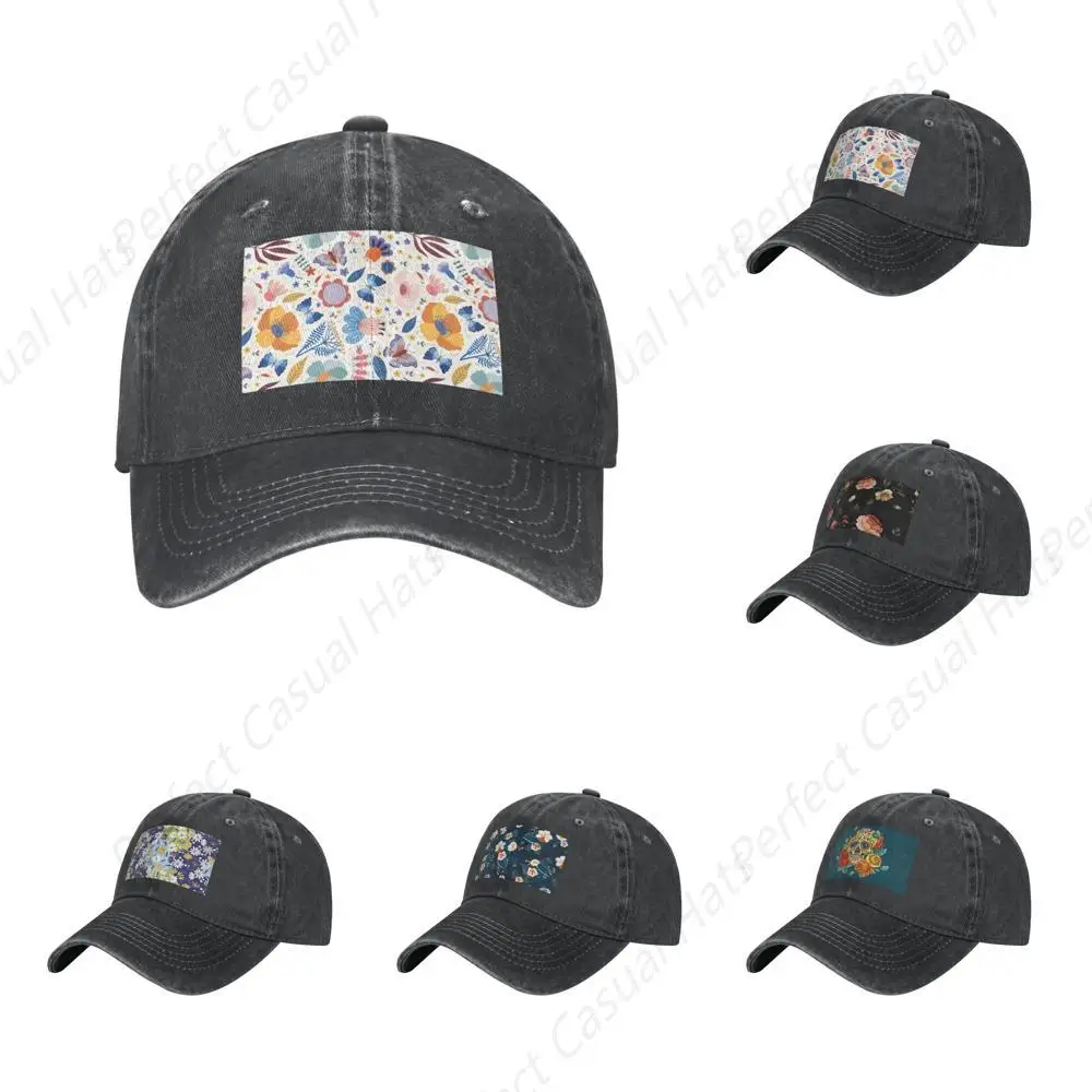 

Hot-Selling Beautiful Flowers Printing Vintage Sunscreen Cowboy Hat Peaked Caps Baseball Caps Trucker Hat Men Women Fashion Caps