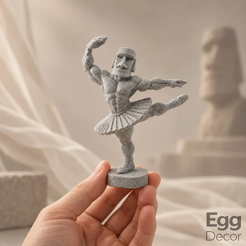 moai ballerina figurine, stone style dancing pose statue, halloween christmas collectible ornament, home desktop bookshelf decor