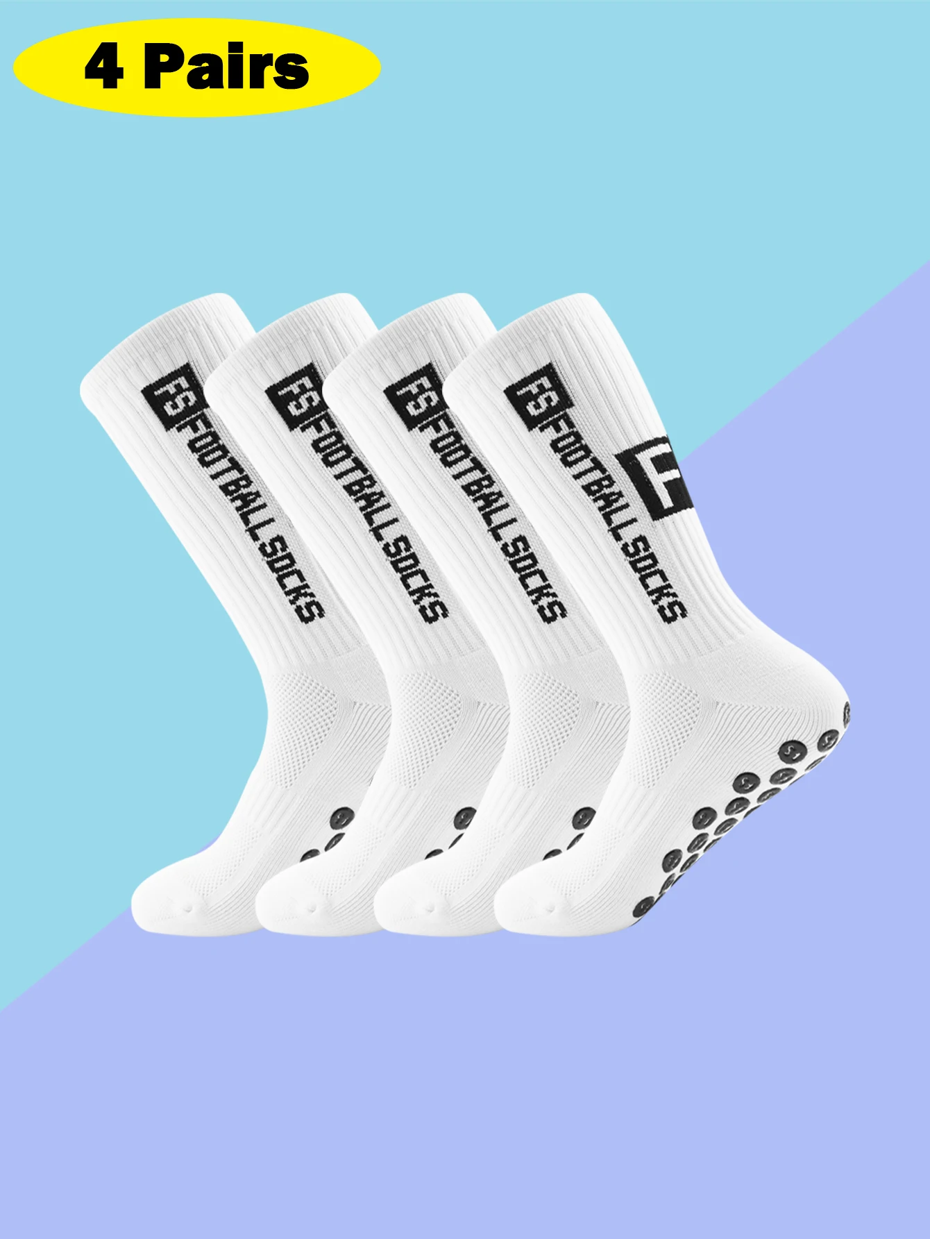 4 Pairs Men's Soccer Socks with Grip, Non Slip Anti Slip Athletic Socks with Cushion Pads for Football/Basketball/Hockey