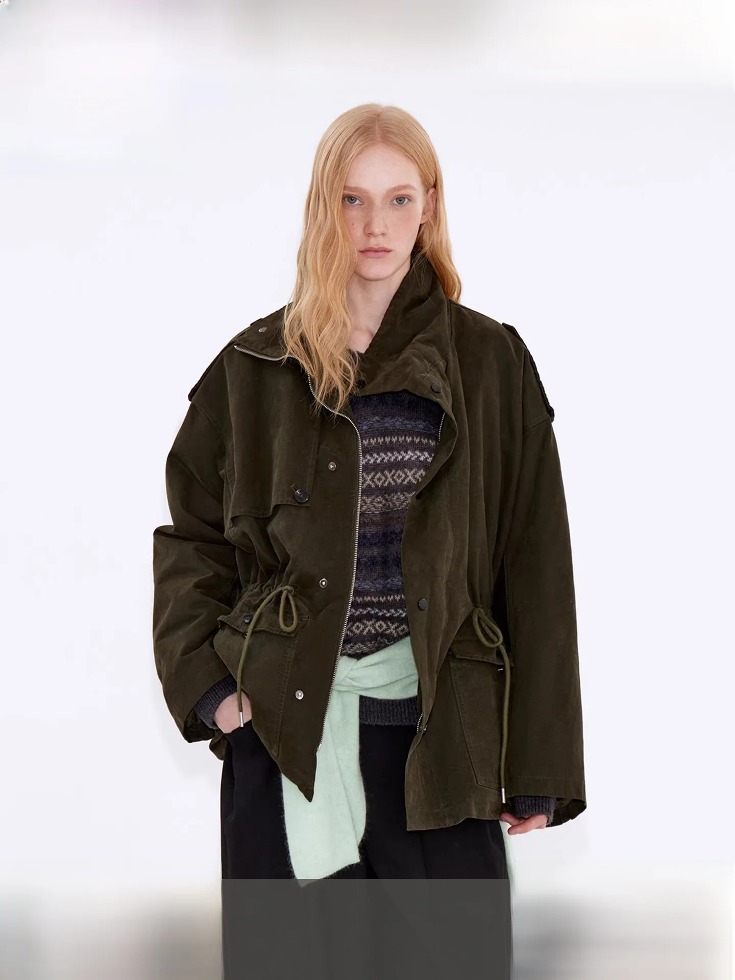 

Винтажное рабочее пальто Fano, оливковое, теплое, хлопковое, с длинными рукавами, на молнии, женское