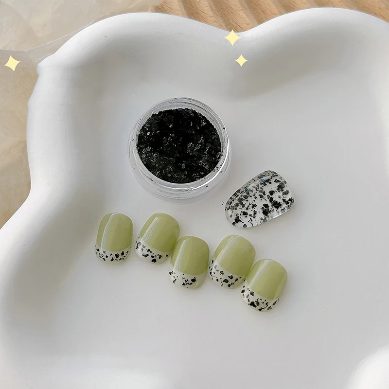 1 caja de polvo de purpurina de cáscara de huevo blanco y negro, huevo de codorniz, lentejuelas irregulares, polvo de Color de mineral Natural, accesorios de decoración para uñas