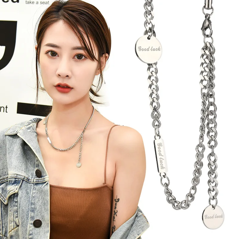 티타늄 스틸 레터 펜던트 스웨터 체인, 더 많은 쇄골 체인 목걸이 착용, 패셔너블하고 개성있음