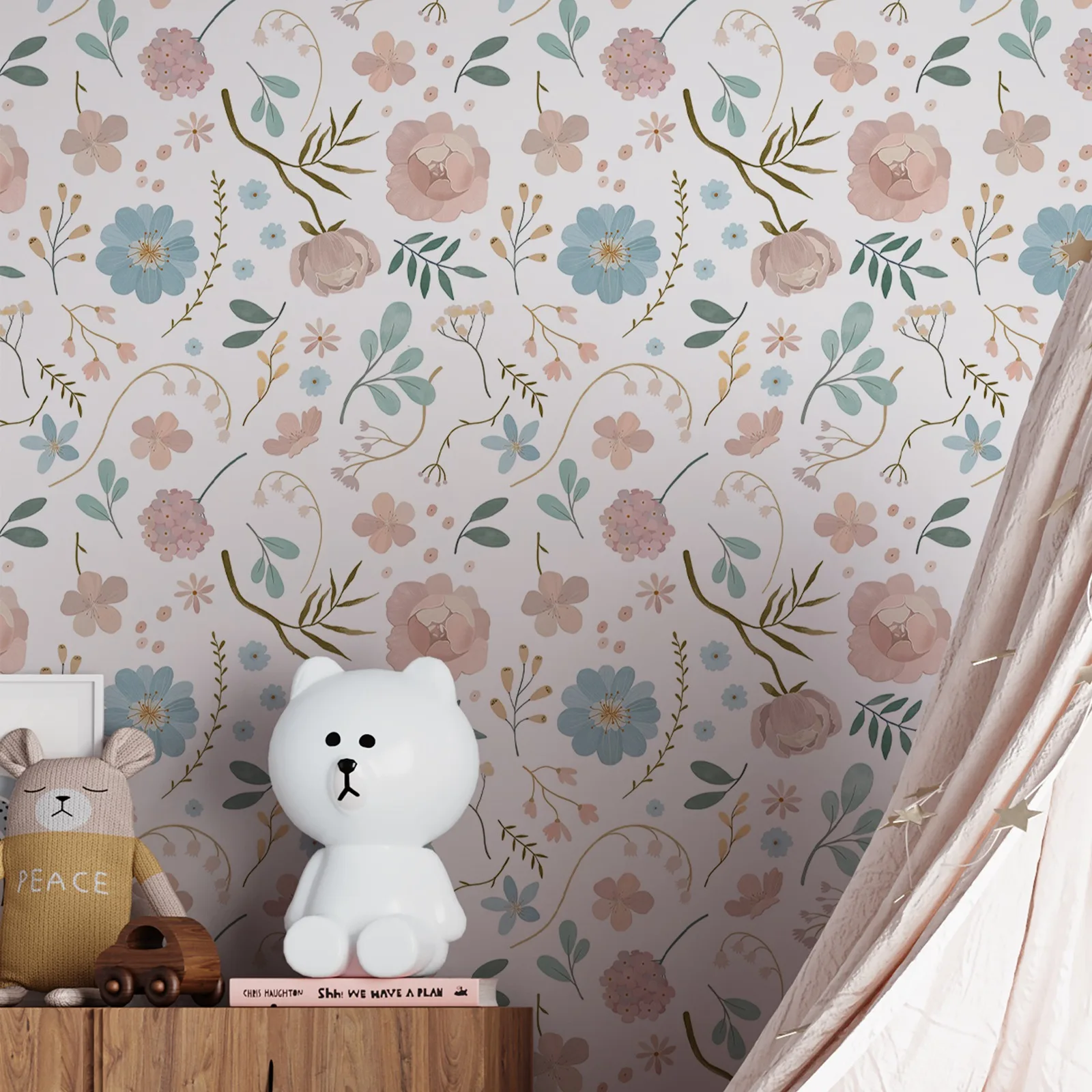 Pastel Garden of Paradise Wallpaper. Peel adn Stick /Traditional Non-woven Wallpaper Options,Spring Floral Wall Paper Room Decor