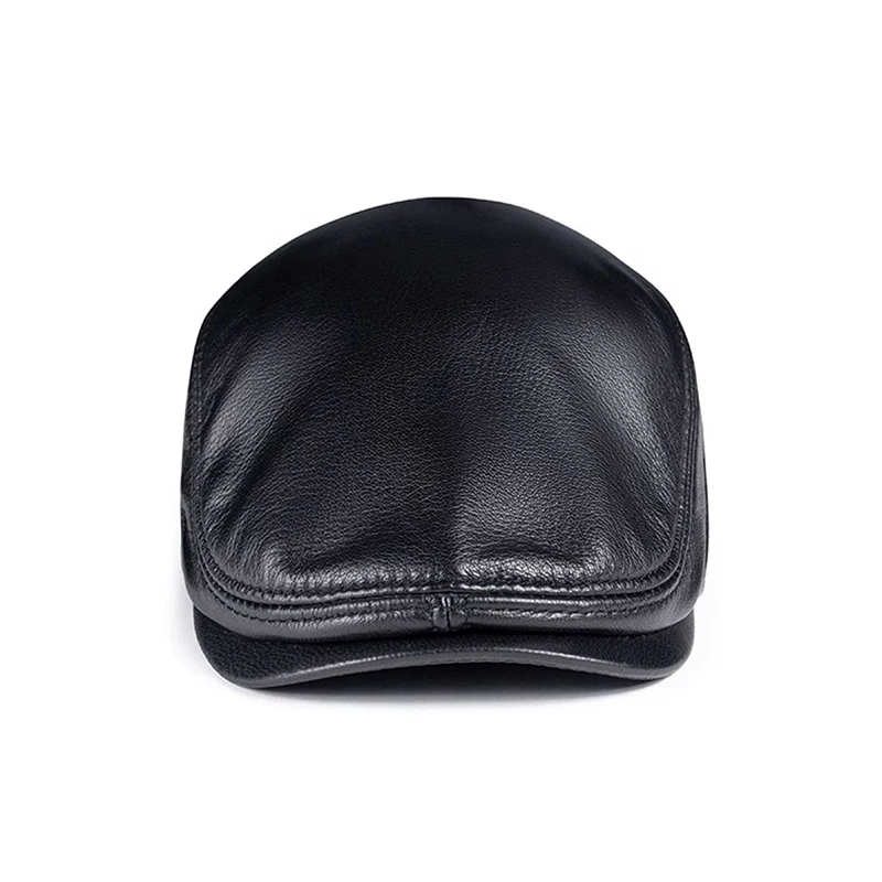 Golf European Style Genuine Leather Caps Beret Man Casual Quality Sheepskin Black/Brown Fitted Duckbill Hats Male Boina